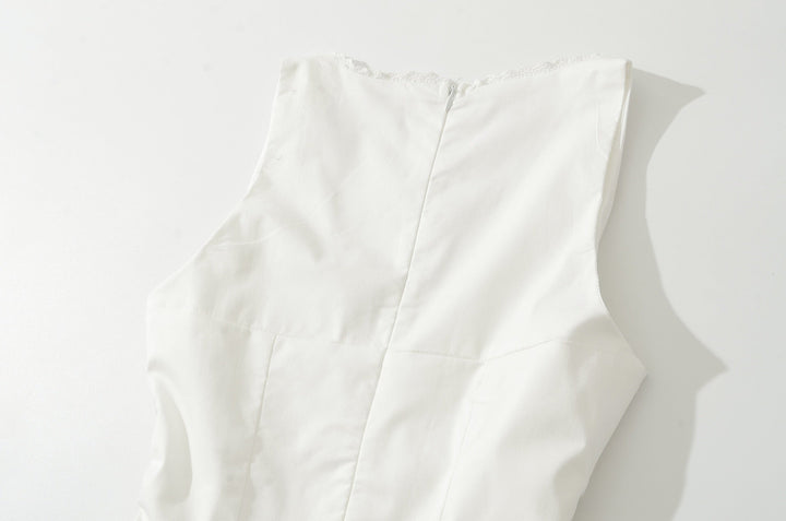 A-line mini dress with tie and button embellishments – Vanessa