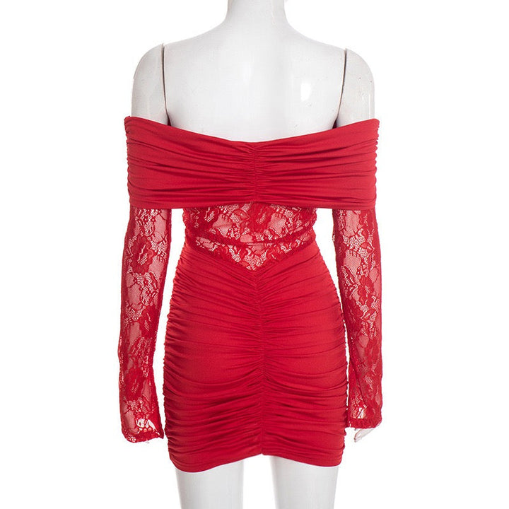 Off-the-shoulder mini dress with lace trim - Oriya