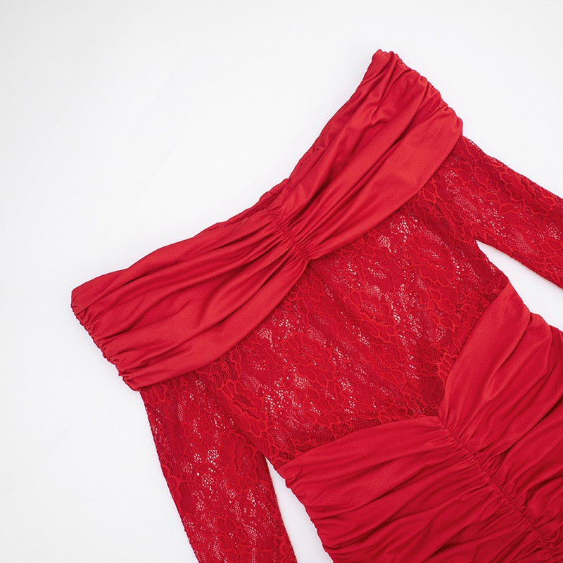 Off-the-shoulder mini dress with lace trim - Oriya