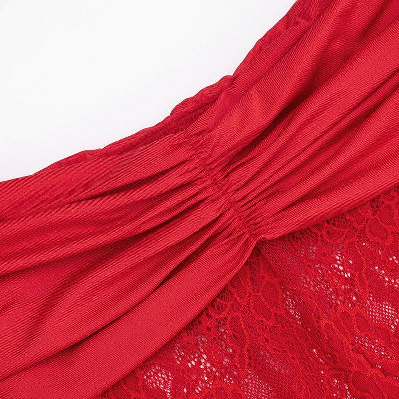 Off-the-shoulder mini dress with lace trim - Oriya