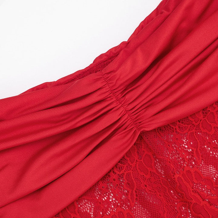 Off-the-shoulder mini dress with lace trim - Oriya