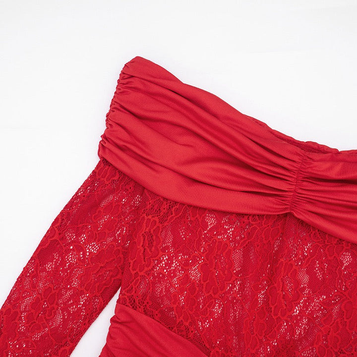 Off-the-shoulder mini dress with lace trim - Oriya