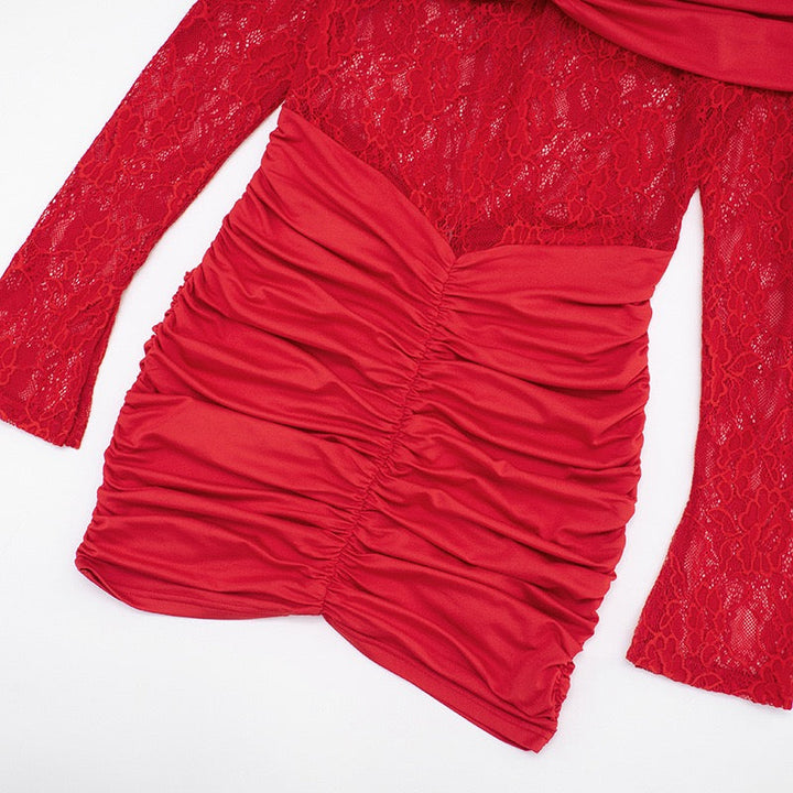 Off-the-shoulder mini dress with lace trim - Oriya