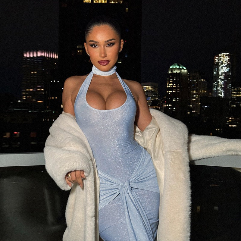 Sequined maxi dress with open back and tie detail - Palermo