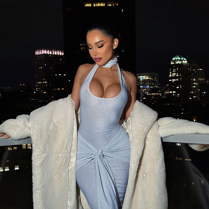 Sequined maxi dress with open back and tie detail - Palermo