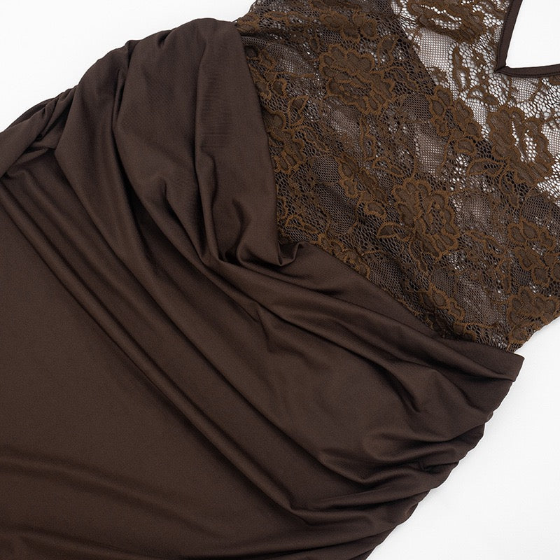 Maxi Dress with Lace Design, Tie at Neck, Open Back - Adika