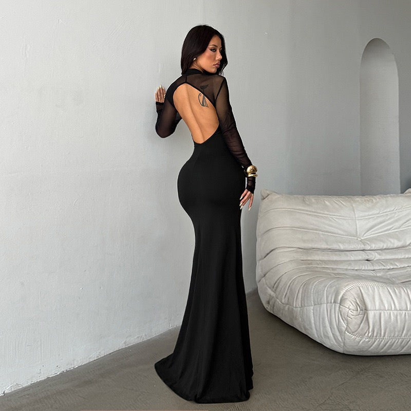 Elegant maxi dress with slit design and open back chiffon - Mericia