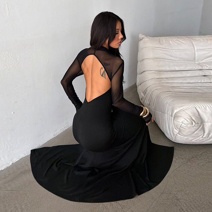 Elegant maxi dress with slit design and open back chiffon - Mericia