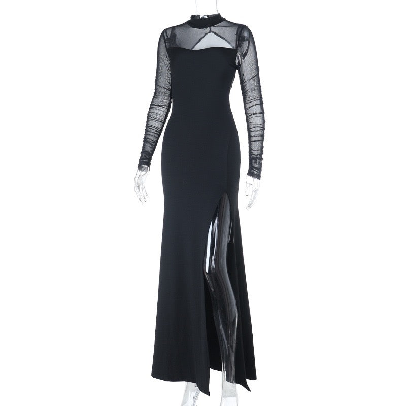Elegant maxi dress with slit design and open back chiffon - Mericia