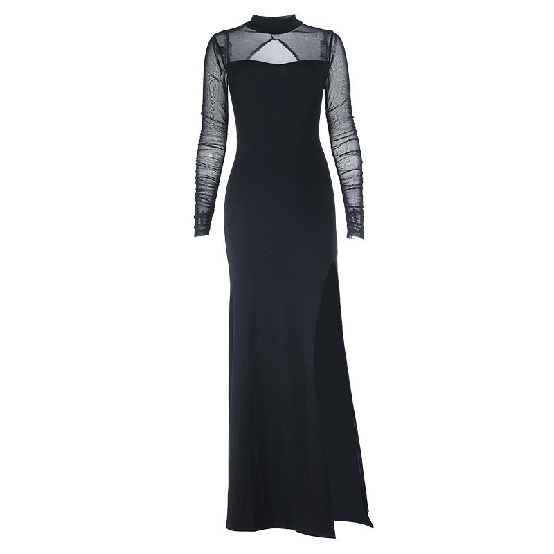 Elegant maxi dress with slit design and open back chiffon - Mericia