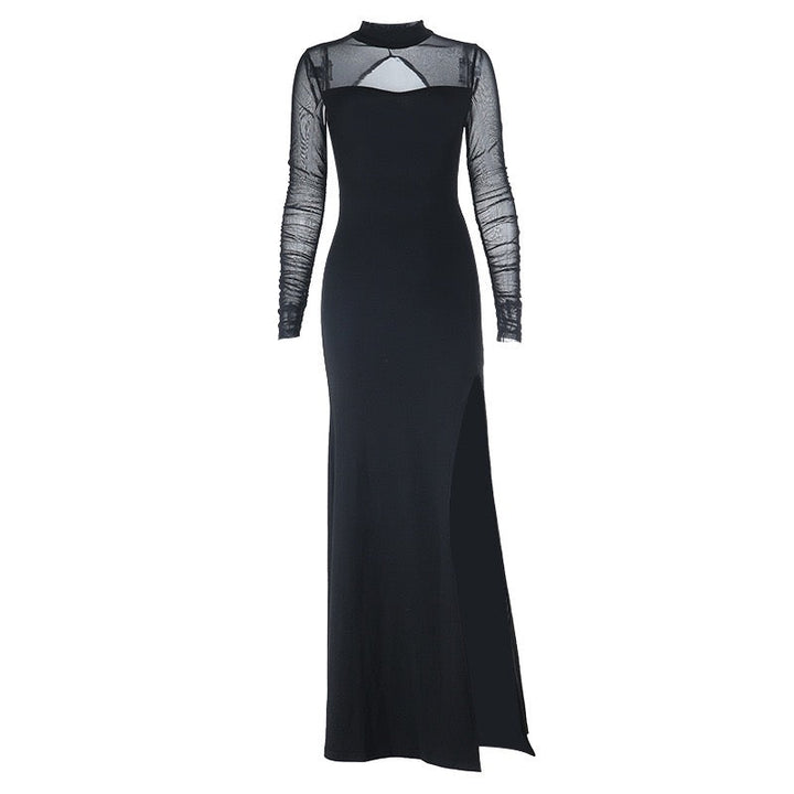 Elegant maxi dress with slit design and open back chiffon - Mericia