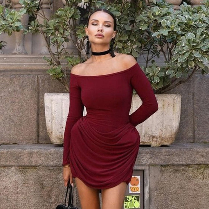 Pleated off-shoulder mini dress - Shayla