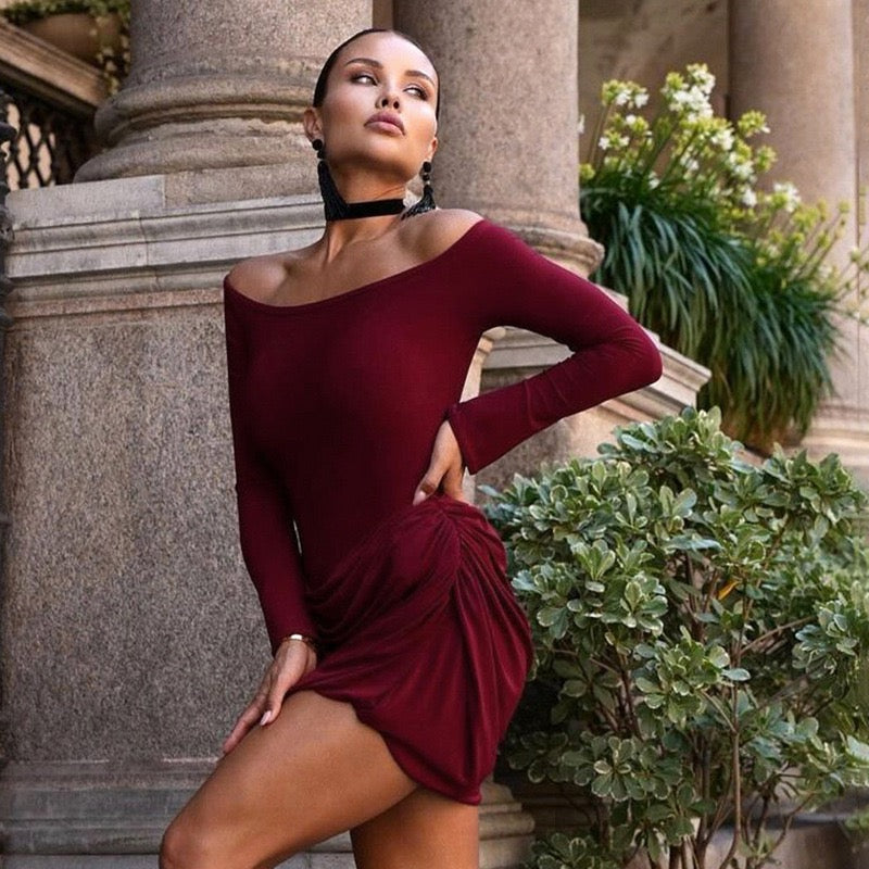 Pleated off-shoulder mini dress - Shayla