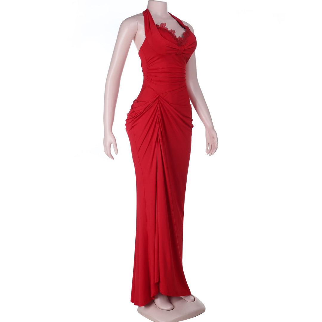 Maxi dress with open back, slit design and floral embroidery - Antea