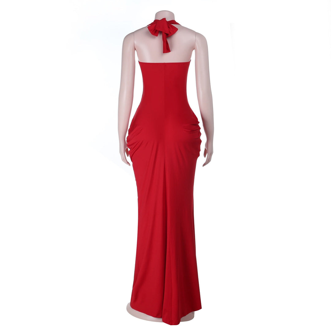 Maxi dress with open back, slit design and floral embroidery - Antea