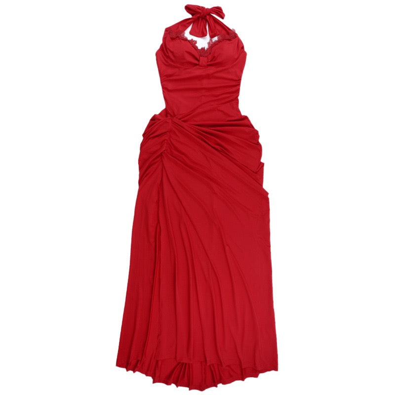 Maxi dress with open back, slit design and floral embroidery - Antea