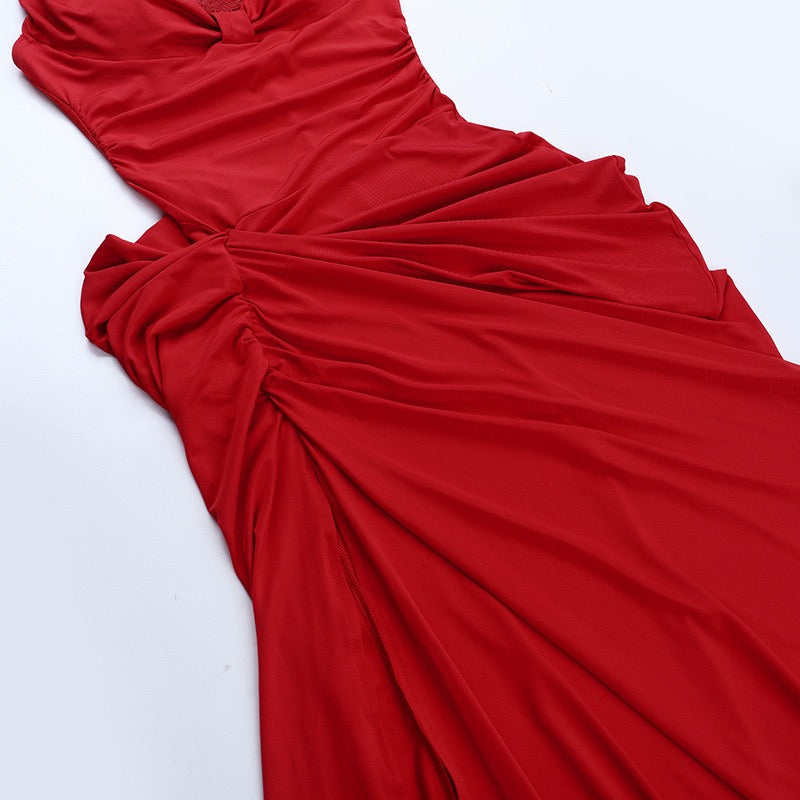 Maxi dress with open back, slit design and floral embroidery - Antea