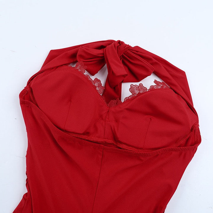 Maxi dress with open back, slit design and floral embroidery - Antea