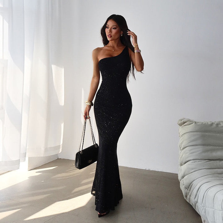 One-shoulder sequin maxi dress with open back - Solferina