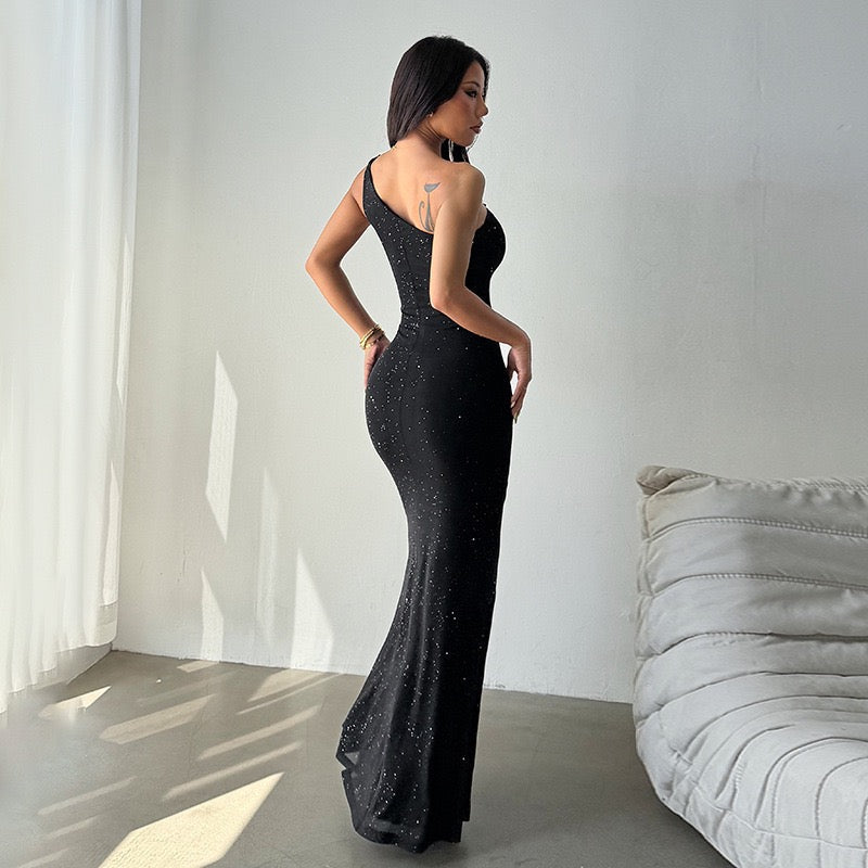 One-shoulder sequin maxi dress with open back - Solferina