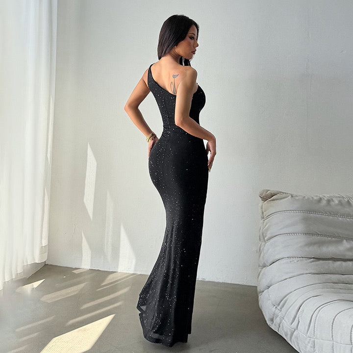 One-shoulder sequin maxi dress with open back - Solferina
