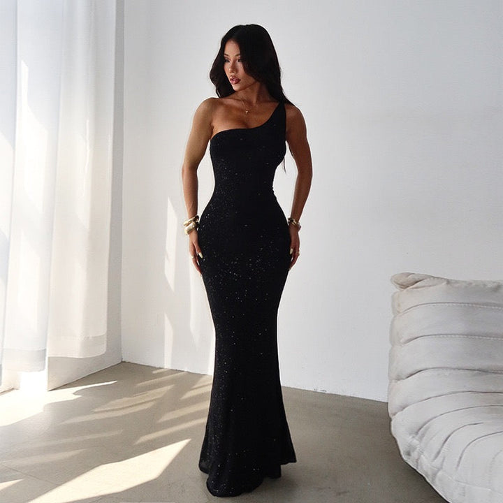 One-shoulder sequin maxi dress with open back - Solferina
