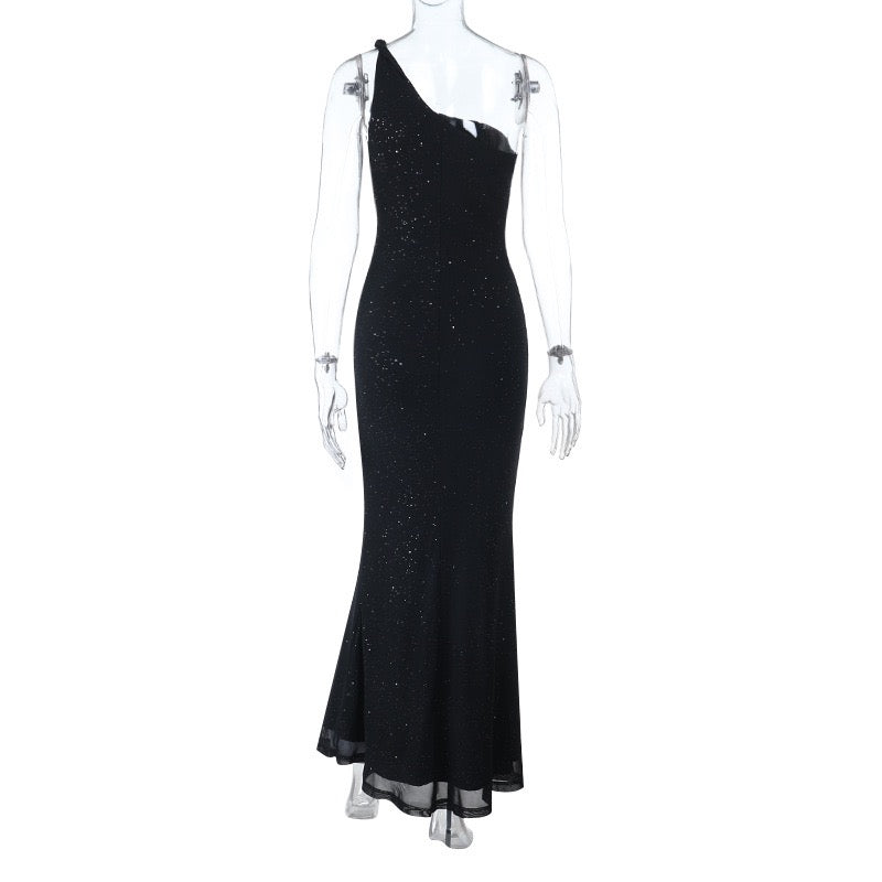 One-shoulder sequin maxi dress with open back - Solferina