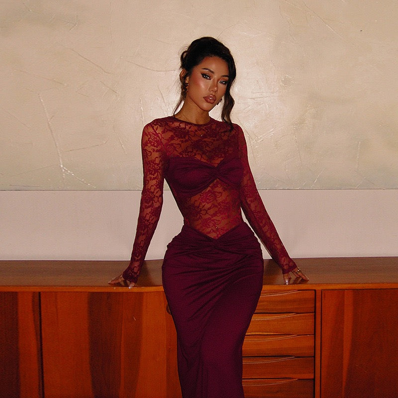 Maxi dress with lace and gathers - Luserna