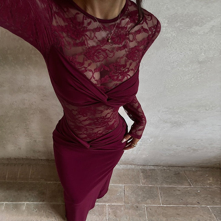 Maxi dress with lace and gathers - Luserna