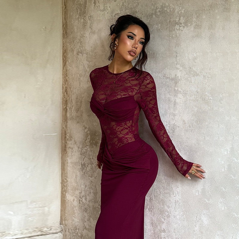 Maxi dress with lace and gathers - Luserna