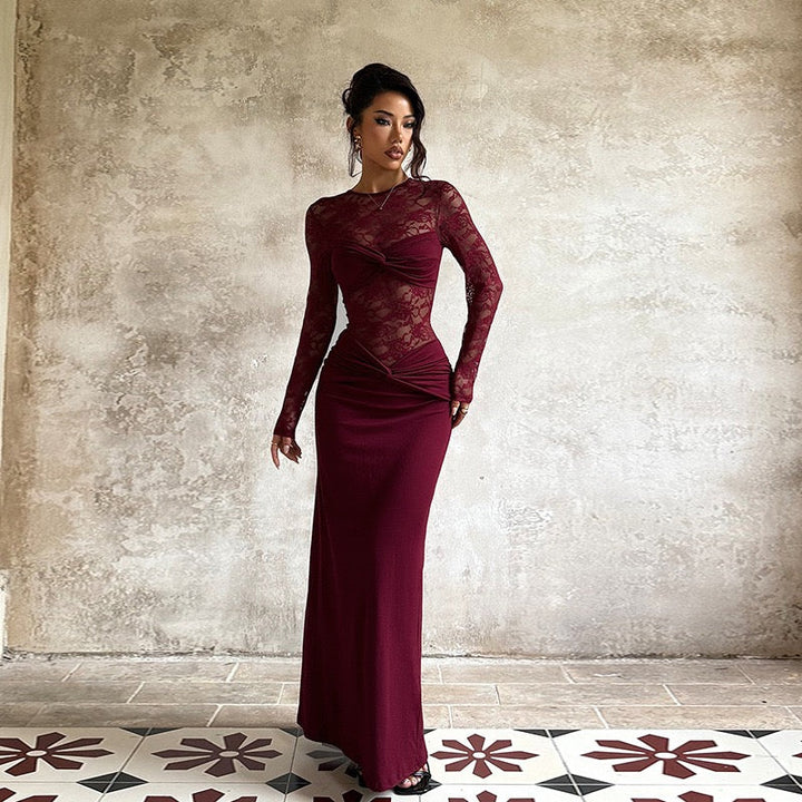 Maxi dress with lace and gathers - Luserna