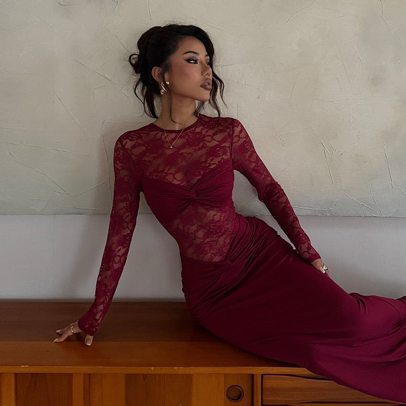 Maxi dress with lace and gathers - Luserna