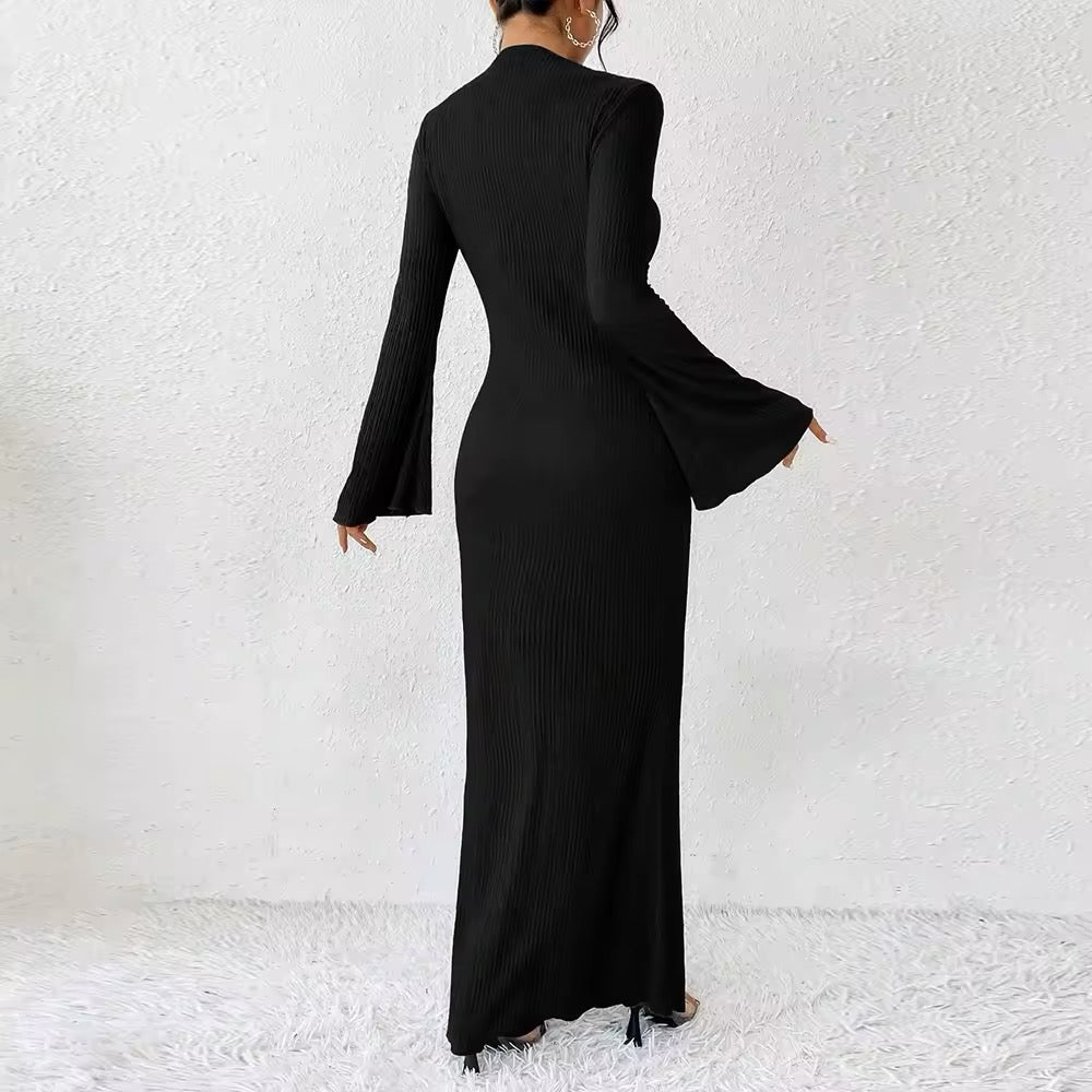 שמלת מקסי בד כיווצים שרוולים נפתחים - Stella