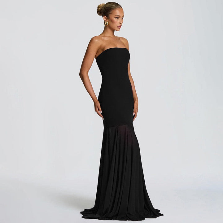 Strapless maxi dress with chiffon and matching scarf decoration - Gigi