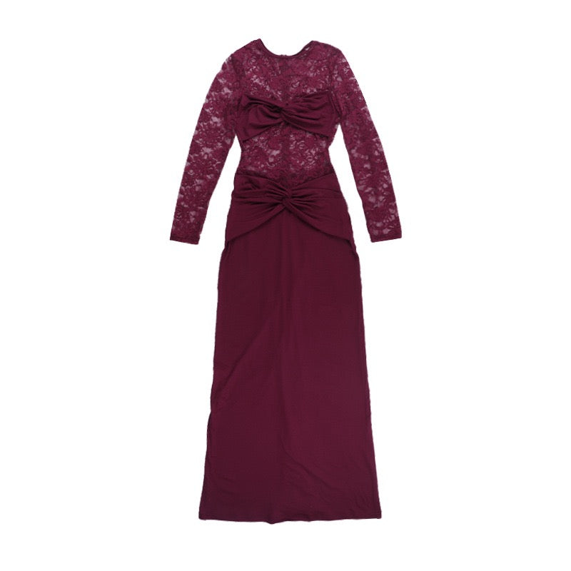 Maxi dress with lace and gathers - Luserna