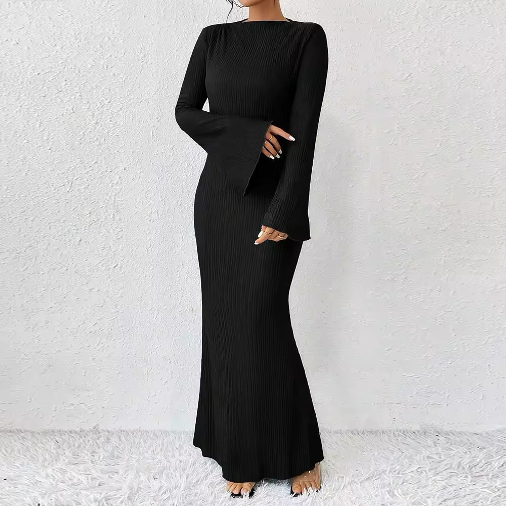 שמלת מקסי בד כיווצים שרוולים נפתחים - Stella