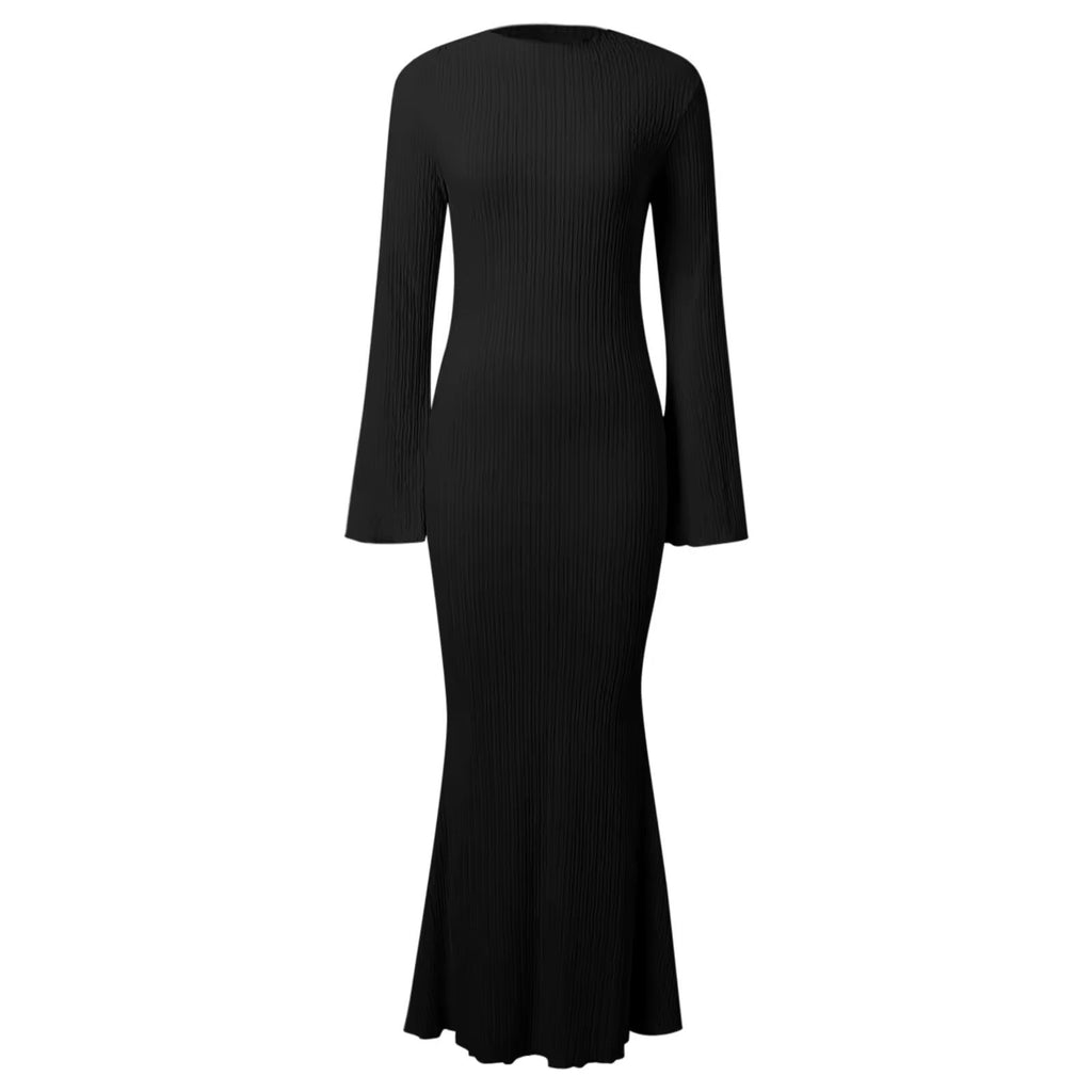 שמלת מקסי בד כיווצים שרוולים נפתחים - Stella