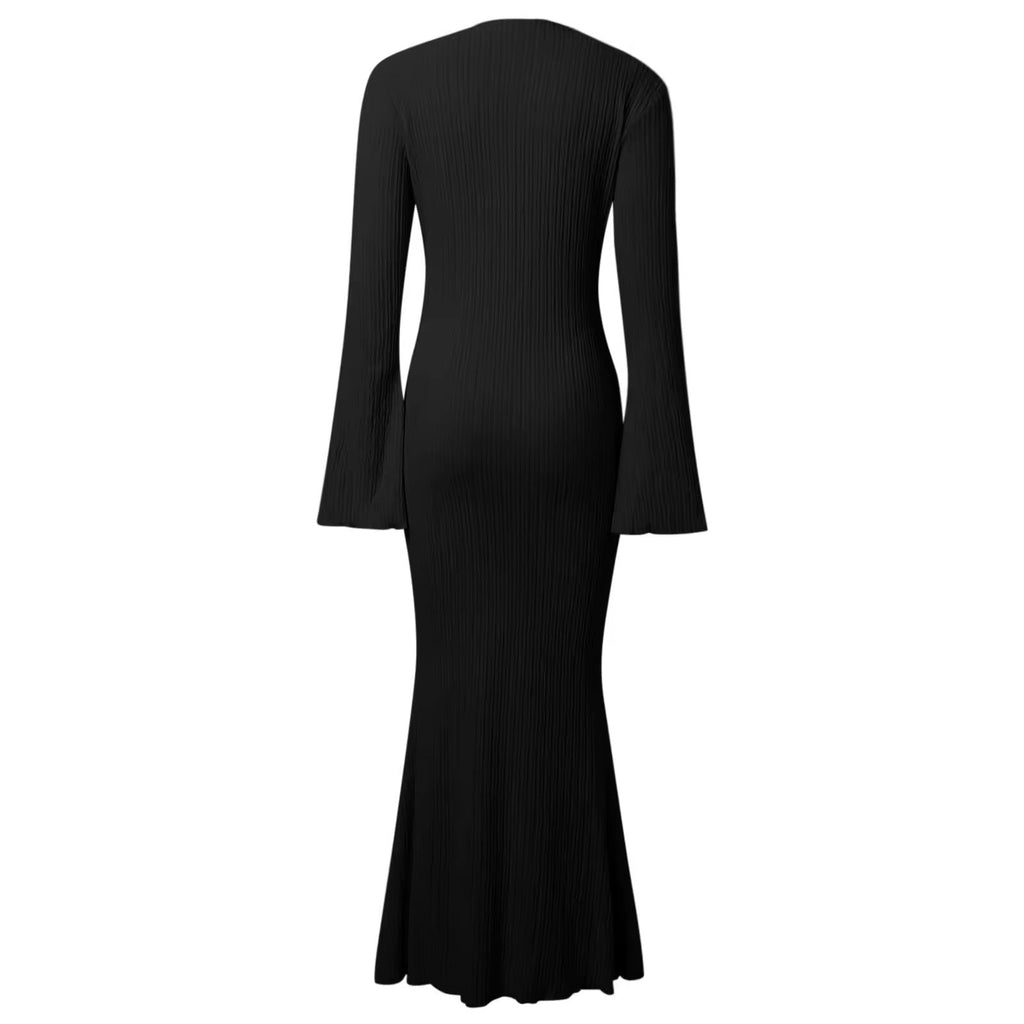 שמלת מקסי בד כיווצים שרוולים נפתחים - Stella