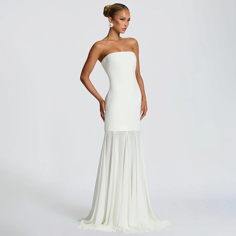 Strapless maxi dress with chiffon and matching scarf decoration - Gigi