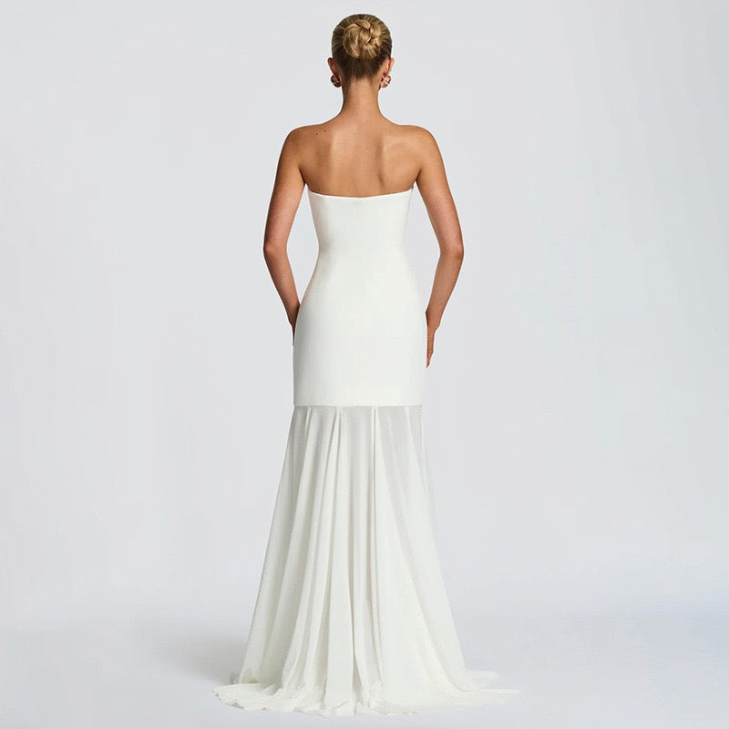 Strapless maxi dress with chiffon and matching scarf decoration - Gigi