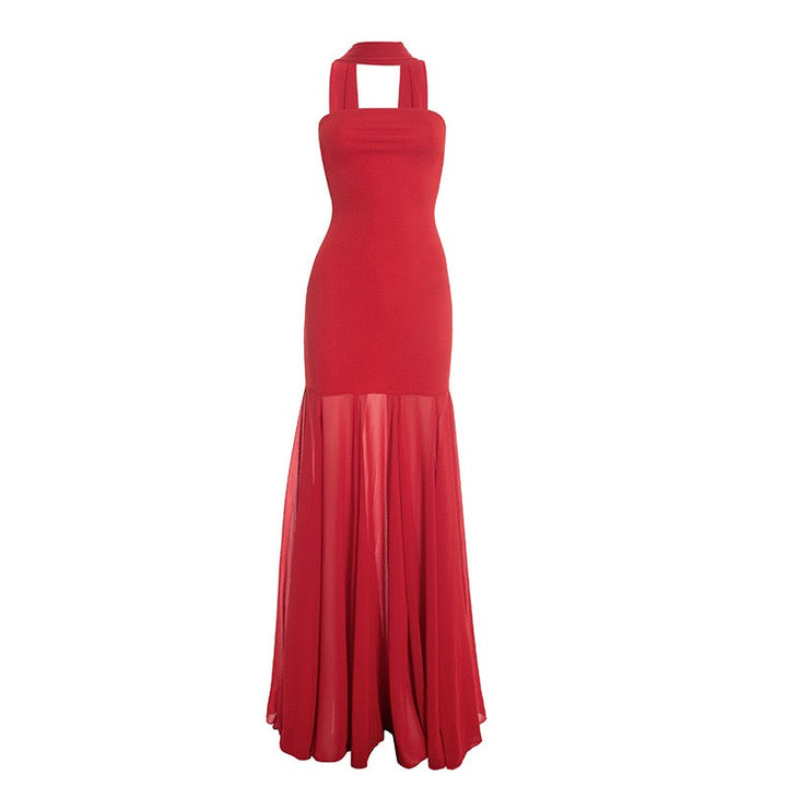 Strapless maxi dress with chiffon and matching scarf decoration - Gigi