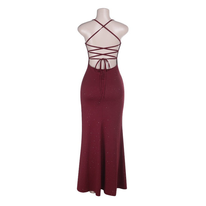 Maxi sequin dress with slit and tie at the back for waist shaping - LALI