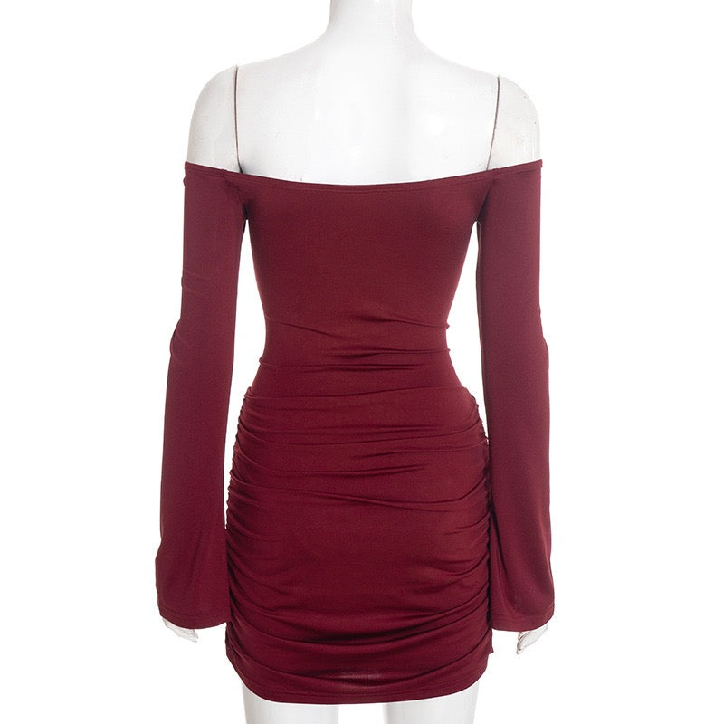 Mini dress in bodysuit design and pleats, bare shoulders - Rocky