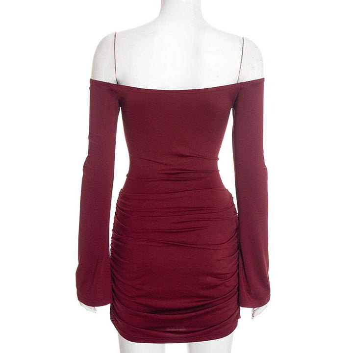 Mini dress in bodysuit design and pleats, bare shoulders - Rocky