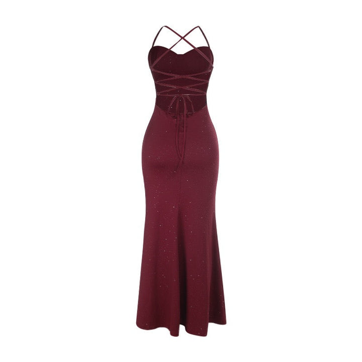Maxi sequin dress with slit and tie at the back for waist shaping - LALI