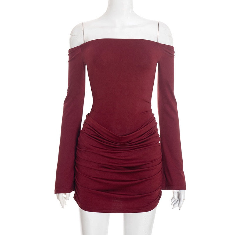 Mini dress in bodysuit design and pleats, bare shoulders - Rocky