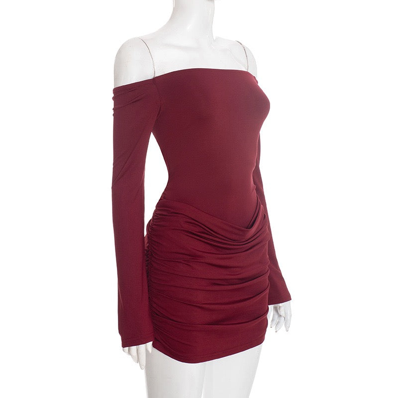 Mini dress in bodysuit design and pleats, bare shoulders - Rocky