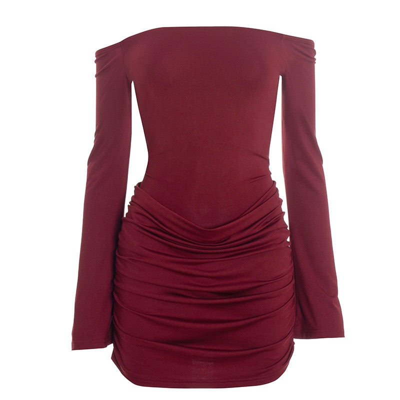 Mini dress in bodysuit design and pleats, bare shoulders - Rocky