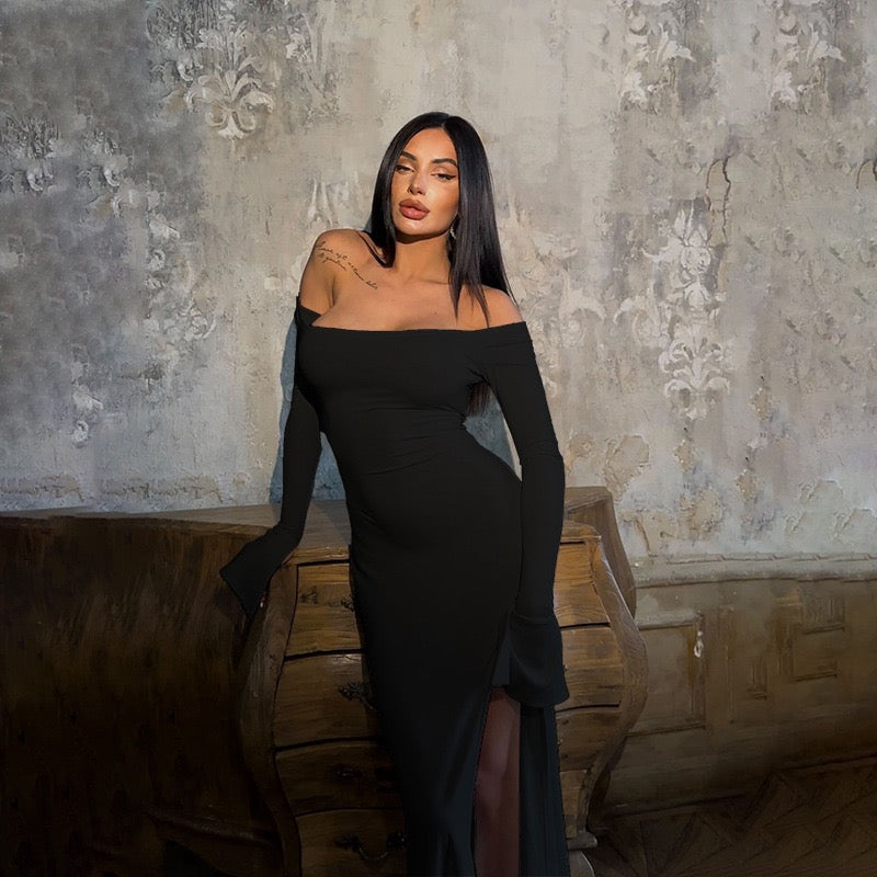 Maxi dress with slit decoration, tie at the back to narrow the waist - Marceline