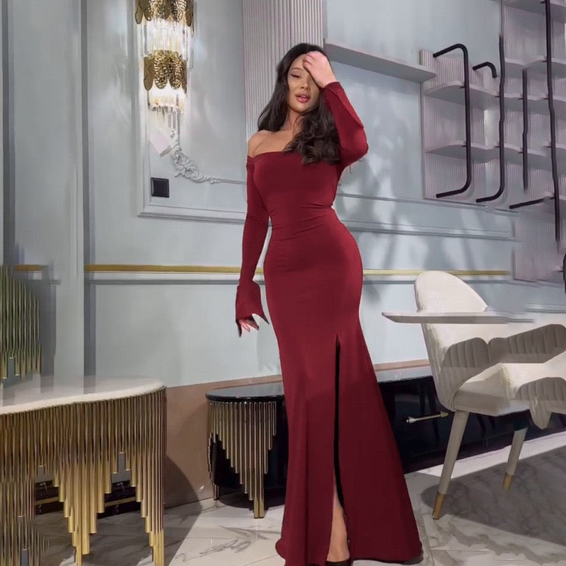 Maxi dress with slit decoration, tie at the back to narrow the waist - Marceline